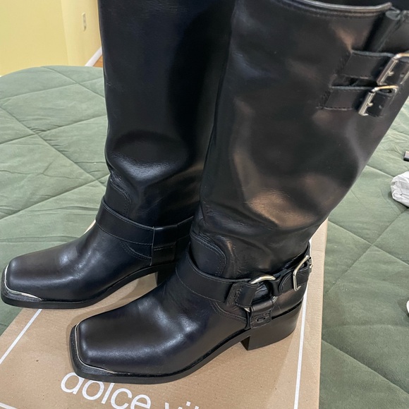 Dolce Vita Black Heeled Boots with Buckle Detail - Picture 8 of 9